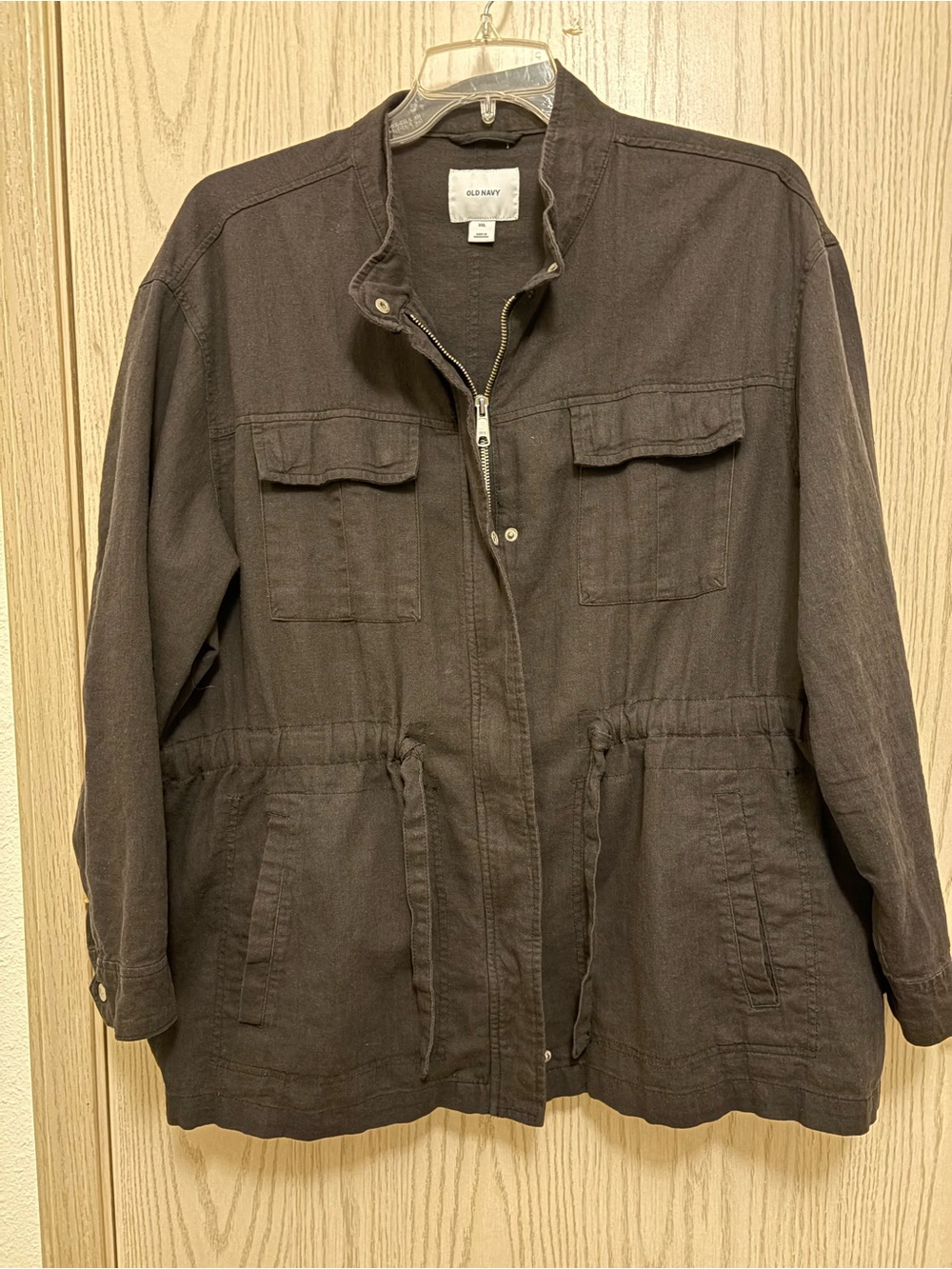 Old Navy Dark Charcoal Linen Blend Utility Jacket with Drawstring